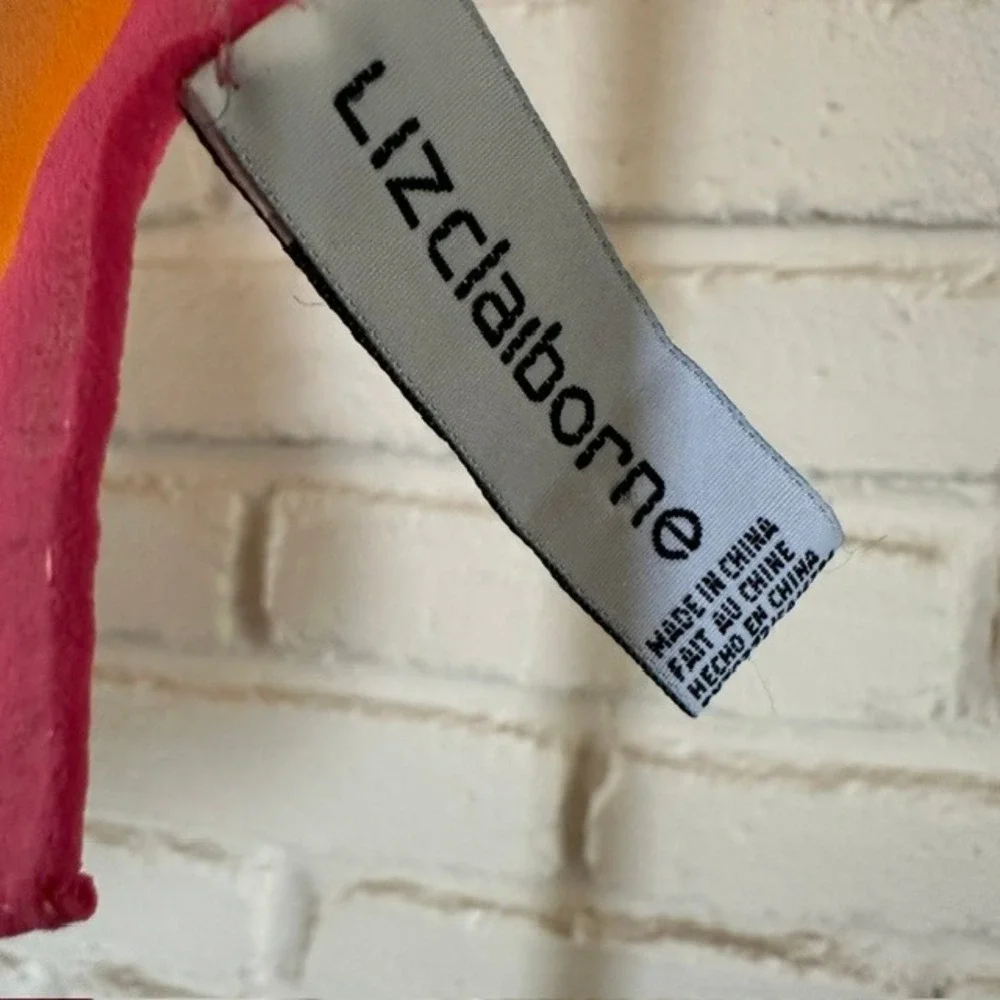 Liz Claiborne Silk‎ Chiffon Y2K Orange Pink Color Block Square Scarf